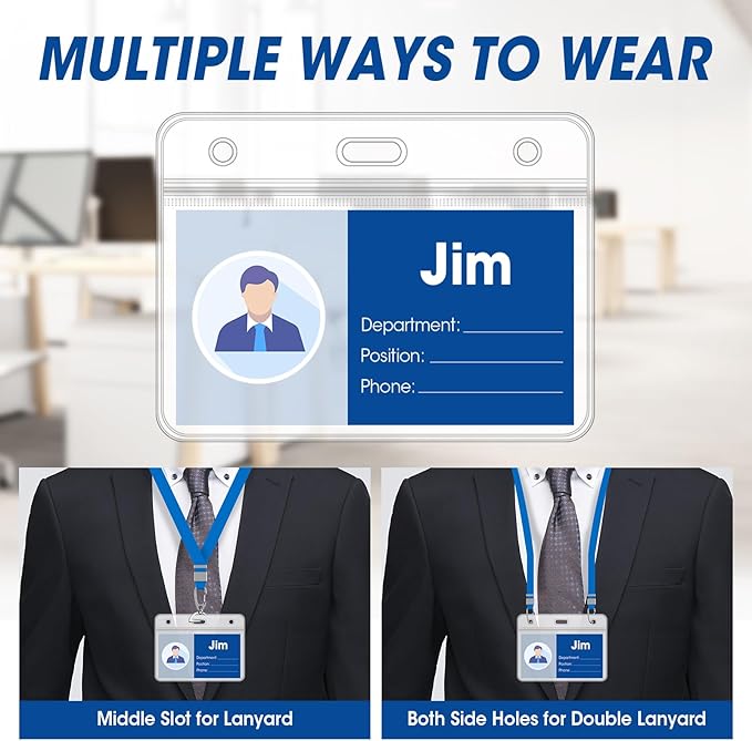 100 Pcs Horizontal Badge Holders, Extra Thick ID Card Name Tag Badge Holder with Resealable Zip, Waterproof ID Badge Holder