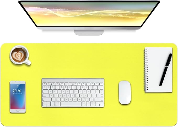 Boutilon Leather Desk Pad Protector,Non-Slip Mouse Pad,Laptop Desk Pad,Office Mouse Mat,Waterproof Leather Desk Blotter,Desk Writing Pad for Office and Home (M-Lemon,30"x14")
