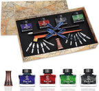 YICMY Calligraphy Pen Set,Calligraphy Set For Beginners Includes Oblique Pen Wooden Calligraphy Pen 12 Pen Nibs & 4 Different Color Inks Dip Pen Set Fountain Pen Set Retro Gift