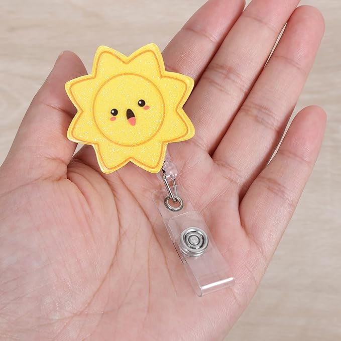 Happy Sunshine Badge Reel, Cute Retractable ID Card Badge Holders, Badge Clip for RN LPN CNA MA ER ED PT OT Therapists Physician Resident Nursing Student Socical Workers HR Administrative Personnel