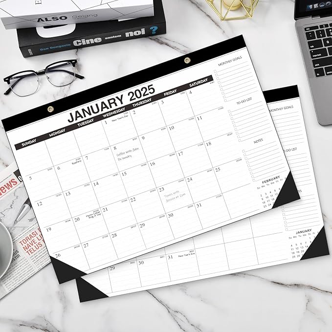 Desk Calendar 2026-18-Month (Jan 2026-Jun 2027) 17x12 Inches, 2 Stickers Included, Desktop/Wall Monthly Calendar for Home, School & Office (Simple black)