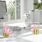 Custom Office Name Plate, Personalized Gifts for Women & Employees, Office Desk Accessory (Pink Tulip)