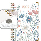 HARDCOVER 2026 Planner, 5.5"x8": 14 Months (November 2025 - December 2026), Daily Weekly Monthly Planner, Yearly Agenda, Bookmark, Pocket Folder and Sticky Note Set (Colorful Botanicals)
