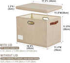 Roobyl 17" Large Collapsible Storage Bins with Lids, Stackable Closet Organizers with PU Handle and Labels, 3-Pack Decorative Fabric Storage Boxes for Home, Bedroom, Closet, Office, Nursery(Khaki)
