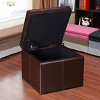 Homebeez Faux Leather Storage Ottoman Square Footrest Stool Cube Bench Ottoman (Reddish Brown)