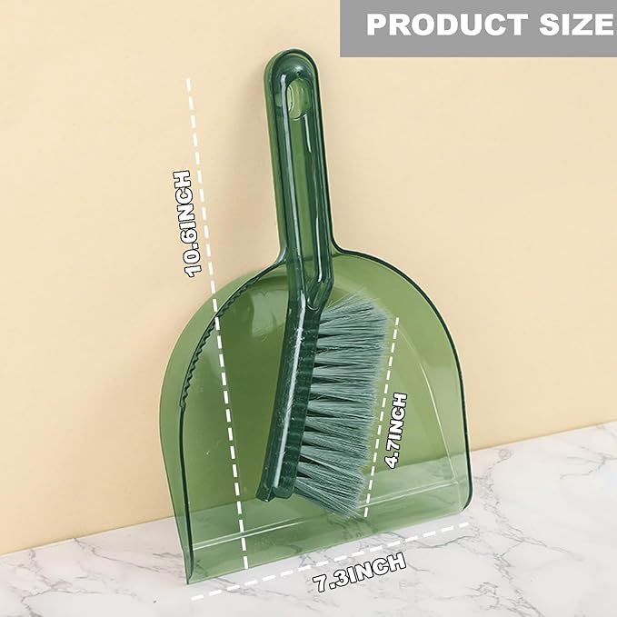 BSMstone Small Broom with Dustpan Combo Set Mini Broom and Brush Set Hand Sweeper for Cleaning Desk Office Kitchen Pet Nest (Transparent Green)