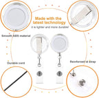 100 Pack Retractable Badge Reel Clips with 100 Pack Vertical ID Card Holders Retractable Badge Holders with Clip ID Badge Clips with Name Card Holder for Nurses Office School,Transparent