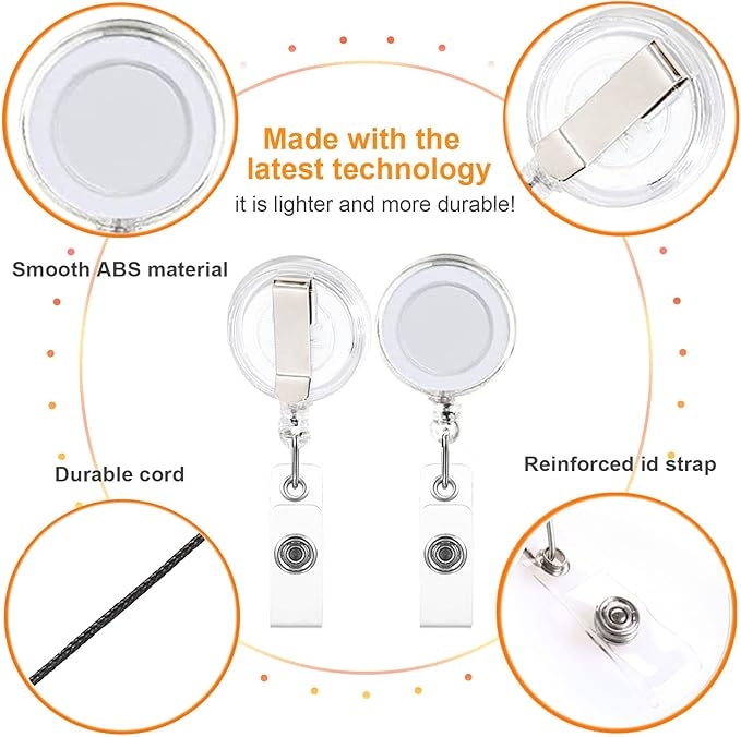 100 Pack Retractable Badge Reel Clips with 100 Pack Vertical ID Card Holders Retractable Badge Holders with Clip ID Badge Clips with Name Card Holder for Nurses Office School,Transparent