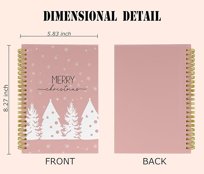 Knibeo Pink Christmas Notebook Journal - Christmas Tree Notebook, Pink Christmas Notebook, Merry Christmas Notebook, 5.5×8.3 Lined Paper Spiral Bound Notebook with 164 Pages