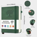 PERCUN Dotted Journal Notebook for Men & Women, 160 Pages Dot Grid notebook for Note Taking, Bullet Journaling Notebook for Work, School, Travel, Writing, A5 Hardcover 5.9" x 8.5" (Green)