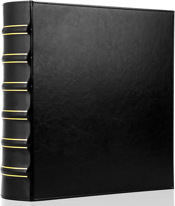 LETVPVOW Vintage Hardback 3 Ring Binder 2 Inch, Professional Leather Binders 2 Inch D Ring, Holds 400 Sheets Capacity - Black