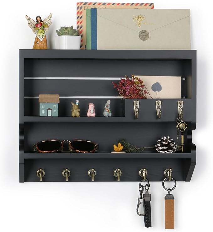 Mutsault Key Holder for Wall, Mail Organizer Wall Mounted, Black