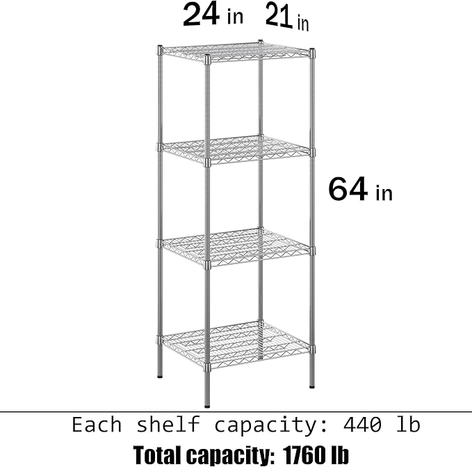 Regal Altair 21" Deep x 24" Wide x 64" Height Wire Shelving Kit | 4-Tier | NSF Commercial Storage Rack Unit