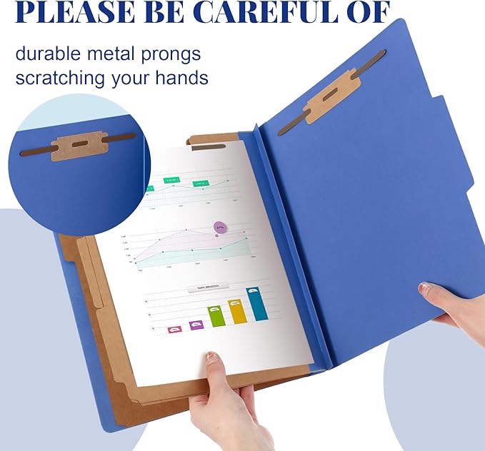 Skyygemm 48 Pcs Classification Folders Letter Size, 3 Divider Pressboard File Folder with Fasteners, Expanding File Organizer Bulk for School Teachers, Office Employee, Coworker, Staff (Dark Blue)
