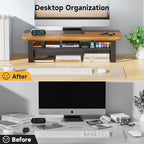 NestNeat Monitor Stand Riser, 24 Inch Computer Monitor Stand for Desk, 2-Tier Wood Desk Shelf Organizer with Storage, Desktop Stand for Laptop/Screen/PC/Printer, Ergonomic Home Office Monitor Stand