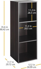 Whitmor 3 Cube Bookcase, 3 Tier Stackable MDF Bookself, Open Storage Display Organizer, Storage Cabinet for Living Room, Bedroom, Home, Office, 12.2" L x 11.7" W x 35.6" H, Espresso