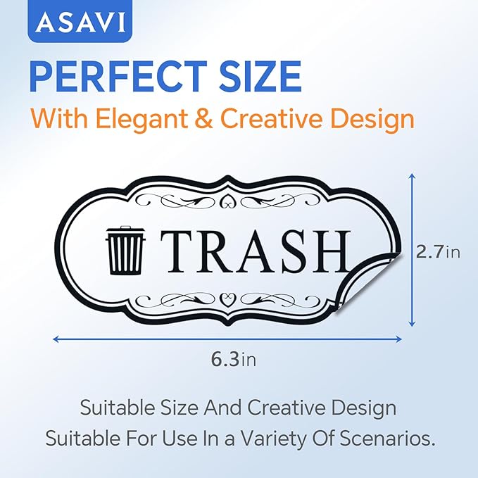 ASAVI Trash & Recycle Stickers – 2-Pack Self-Adhesive Vinyl Labels, Waterproof & Durable (Transparent Background with Black Text, Medium 6.3 x 2.7 inches)