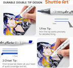 Shuttle Art 310 Colors Alcohol Markers, 309 Colors Dual Tip Art Marker Set Plus Colorless Blender, Micro-tip Pens, White Highlighter Pens, Marker Bag with Holders Perfect for Students Adults Coloring