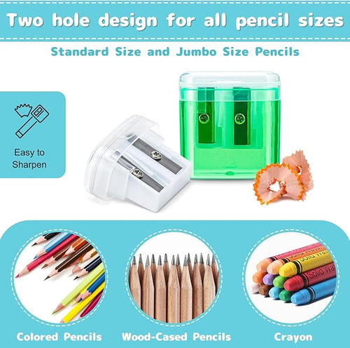 100 Pack Pencil Sharpeners Bulk - Colored Handheld Pencil Crayon Double Hole Sharpener, School Classroom Supplies