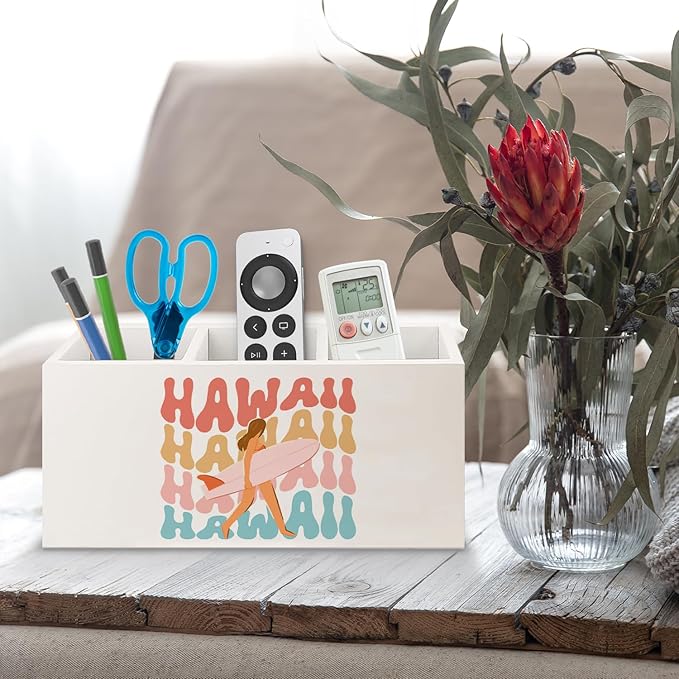 URLLUAE Hawaii Aloha Surf Girl Beach Wooden Pen Pencil Holder for Office Desk Accessories, Gifts for Beach Lovers Surf Enthusiasts Surfers Makeup Brush Toothbrush Holder Organizer