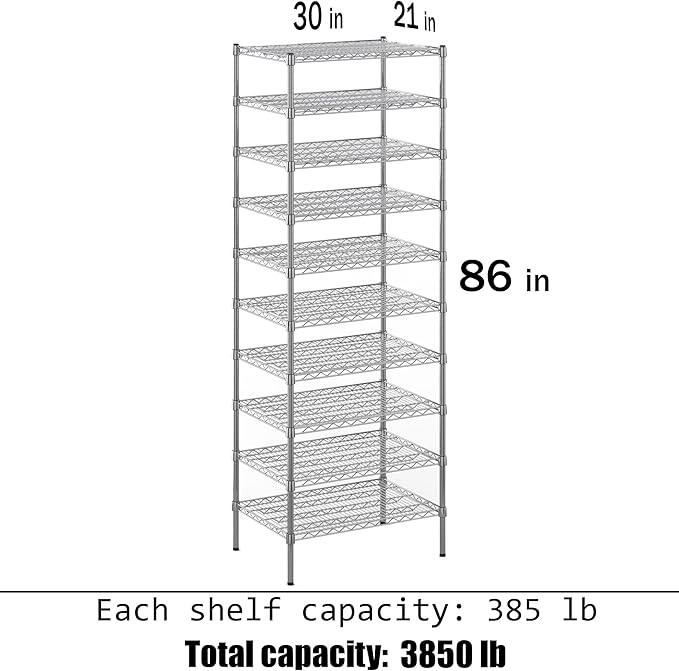 Regal Altair 21" Deep x 30" Wide x 86" Height Wire Shelving Kit | 10-Tier | NSF Commercial Storage Rack Unit