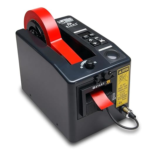 START International ZCM1000 Electric Tape Dispenser – Automatic Adhesive Tape Cutting Machine with Adjustable Feed Roller, Steel Frame, LED Display - for 0.28"-2" Tapes
