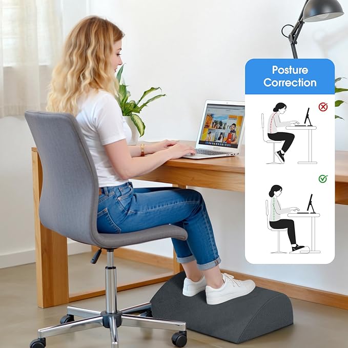 ComfyInLove Foot Rest for Under Desk at Work - Non-Slip Foot Stool with 3 Adjustable Heights, Ergonomic Under Desk Footrest with Washable Cover for Desk, Home, Office, Car (Dark Grey)
