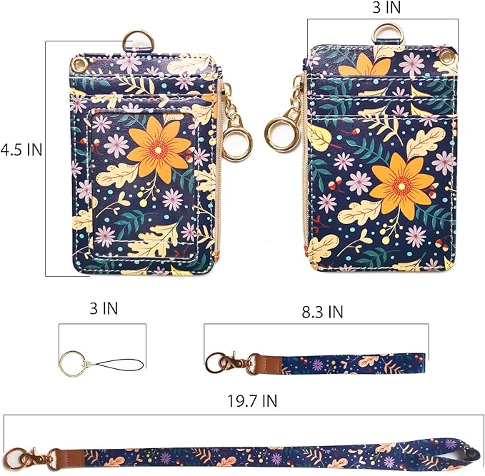 Lanyard Wallet,Wallet Lanyard,lanyards for id Badges,lanyards for id Badges for Women,Lanyard Wallet for Women,Fashion Badge Holder with Zipper（Autumn Sunflower）
