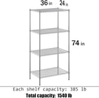 Regal Altair 24" Deep x 36" Wide x 74" Height Wire Shelving Kit | 4-Tier | NSF Commercial Storage Rack Unit