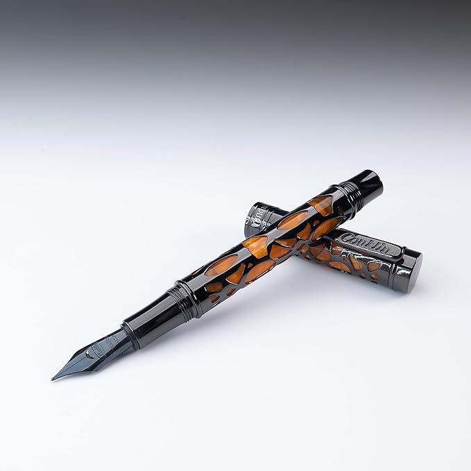 Conklin Endura Deco Crest Fountain Pen in Orange with Rose Gold Accents – Flex Nib, Refillable Luxury Writing Instrument