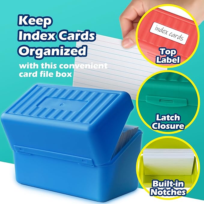 Olivo Index Card Holder Box 3x5 Flash Note Card Holder Storage File Box Organizer Case for 3"x5" Cards, Teal 2 Pack