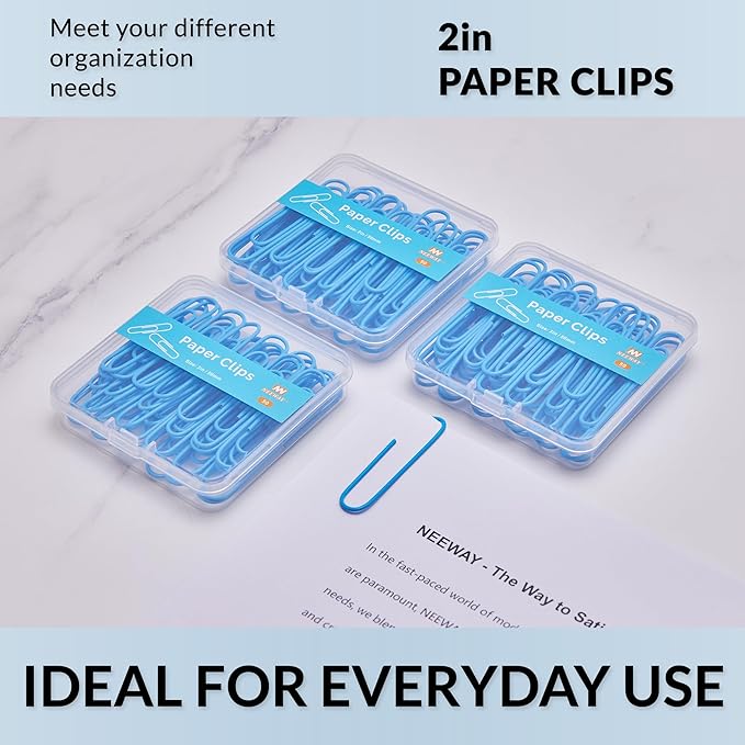 NEEWAY Colorful Large Paper Clips, 2 Inch Jumbo Paper Clips, 150 Count, 3 Pack of 50 (Blue)