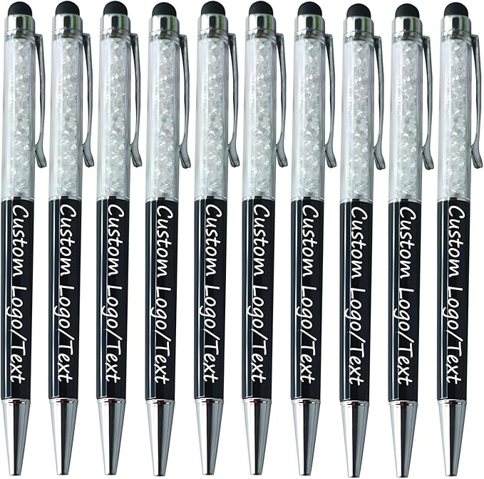 Yucold Customized Pens with Name/Logo - Touch Screen Stylus Ballpoint Pen, Perfect for Weddings, Business & Personalized Gifts (Black,10)