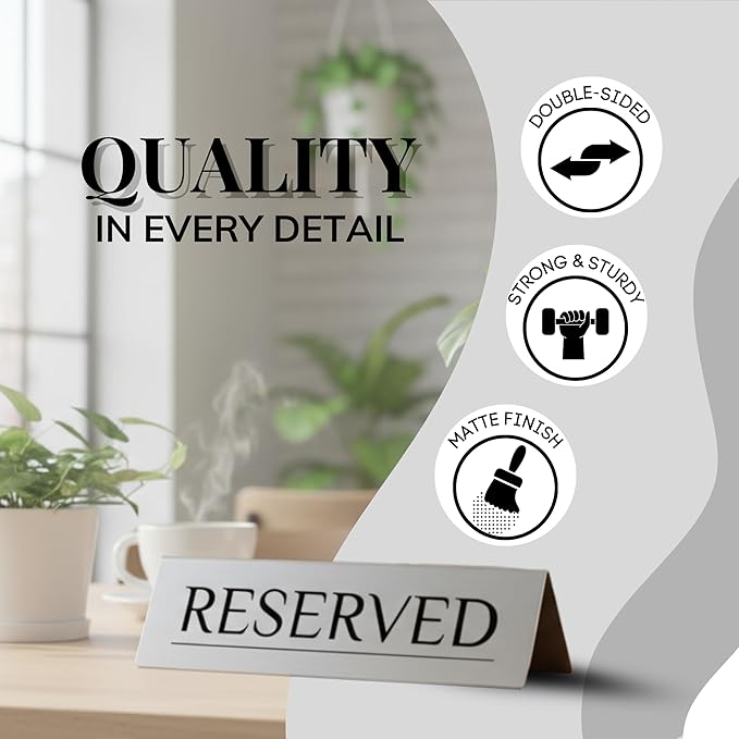6 Reserved Table Signs – Silver Stainless Steel | Elegant, Durable & Reusable Reserved Signs for Wedding Receptions & Restaurants | Wedding Accessories & Restaurant Supplies by Adaptic Group®