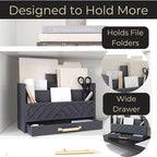BLU MONACO | Grey Wooden Desk Organizer With Drawer | MDF Wood Desktop Organizer With Gold Handle | Multi-Compartment Desk Storage For Office Stationery | Home Office Organization