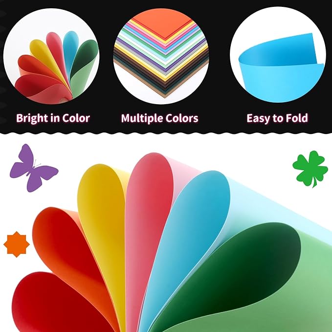 100 Sheets Colored Cardstock 8.5 "x 11", 65LB 180GSM Craft Bulk Construction Paper, 20 Assorted Colors Card Stock Paper for School & Office, Card Making Printer Scrapbook Decorations DIY Crafts