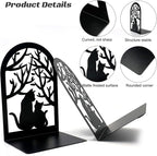Book Ends, Bookends, Metal Bookend, Cat Decorative Bookends, Bookends for Shelves, Home Decorative Bookends for Heavy Books, Black Non-Skid Book Stopper, 7 x 4.7 x 4 inch (2 Pair)