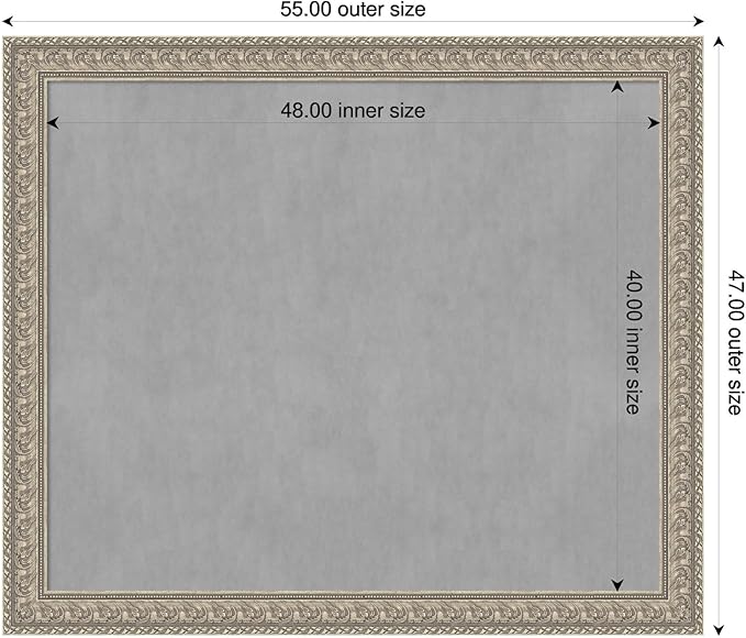 Amanti Art Silver Framed Magnetic Board 47x55 Oversize Vision Board for use with Magnets, 100% Metal Sheet to Display Items as Office Decor or for Home Organization in mudroom, Kitchen or Kids Room
