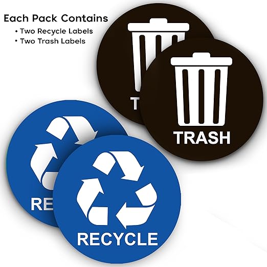 Recycle Stickers for Trash Bins - Perfect Recycling Sticker for Trash Can - 2 Pack - 5" x 5" Decal Logo - Ideal Label Sign for Home or Office Refuse Bin - Suitable for Indoor/Outdoor use