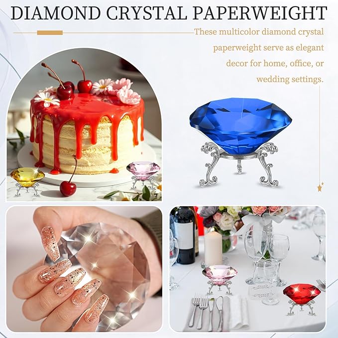 PATIKIL Diamond Crystal Paperweight, 80mm / 3.15" Crystal Paperweight Paper Weight with Silver 19 Metal Base for Home Office Desktop Table Decor Wedding Party Ornaments, Dark Blue