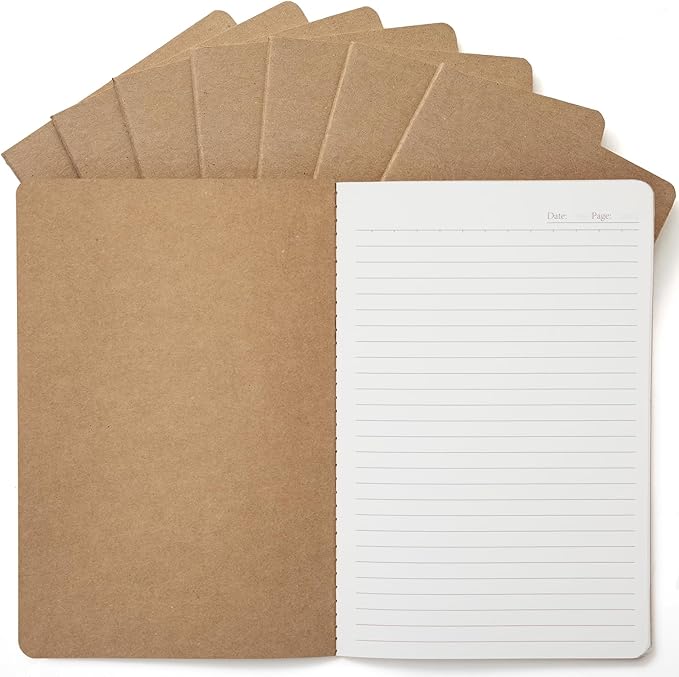 Foliom 8 Pack Kraft Notebooks Bulk A5, 60 Pages Lined Ruled Journals, 8.3x5.5 Inches, Natural Kraft Cover Composition Notebooks for School Office Students Artists