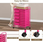 LDAILY 15 Drawer Rolling Storage Cart, Rolling Cart with Drawers for Classroom, Art Supply Craft Organizer on Wheel with Metal Frame & Handles for Home Office School