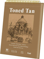 Fuxi Toned Tan Sketchbook 11x14 Inch, 60 Sheets, Spiral Bound - Hard Cover, Acid-Free Drawing Paper Pad for Artists, Drawing, Illustration & Art Students.