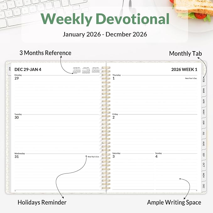 SUNEE 2026 Planner, Weekly and Monthly Calendar Planner, January 2026-December 2026, Daily Agenda with Tabs, Note Pages, Spiral Binding, 8.5"x11", Deep Green