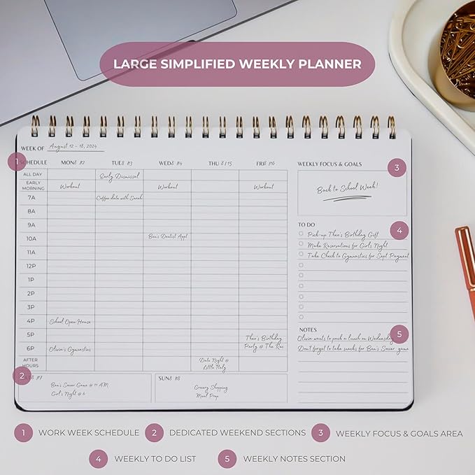 Merely Home Undated Weekly Schedule | Business Planner | 8.25” x 11.75” ADHD Organizer | Premium Multi-Layout Schedule | Evergreen | Landscape Layout