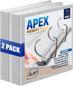 2 Pack of 2.5” Smooth Opening Angle D-Ring View Binders, Professional Presentation Folder for Standard Pages with Inside Pockets, and Customizable Clear View Binder PVC-Free