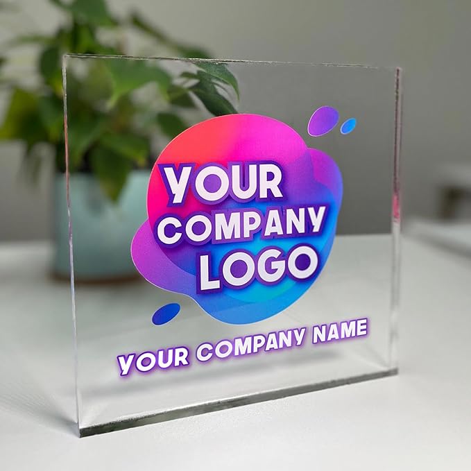 EGD Personalized Acrylic Desk Business Sign for Desks & Counters | Custom Acrylic Business Logo Sign | Free Company Vector Logo | Premium Thick Signage for Offices, Reception, Retail Branding (BP-B)