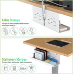 KEEGH 16'' Under Desk Cable Management Tray, Drill Free Clamp/Screws Mount, Sturdy Metal Cable Tray for Place Power Strip, Cord Management Tray Rack, Home, Office, White