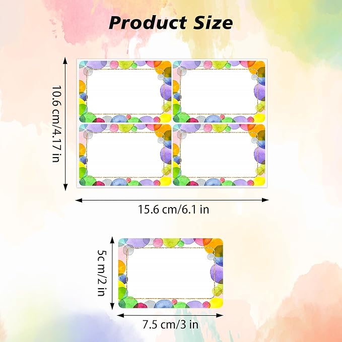 Wonmon 200 PCS Colorful Name Tags Stickers, Self Adhesive Watercolor Dot Style Name Tag Labels Stickers for Back to School Classroom Student Office Desk Cubby Locker Themed Party, 2x3 inch