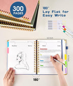 Hardcover Spiral Notebook journal with Removable Dividers Tabs, 300 Pages Leather 5 Subject Notebook College Ruled, 100GMS Notebooks for Work School Note taking,Lined Journal for Women,A5 Light Blue
